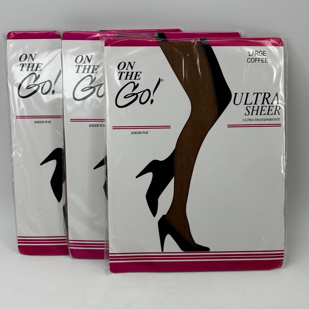 3 Pack On The Go Ultra Sheer Pantyhose Sheer Toe Coffee Brown SzLarge Stockings